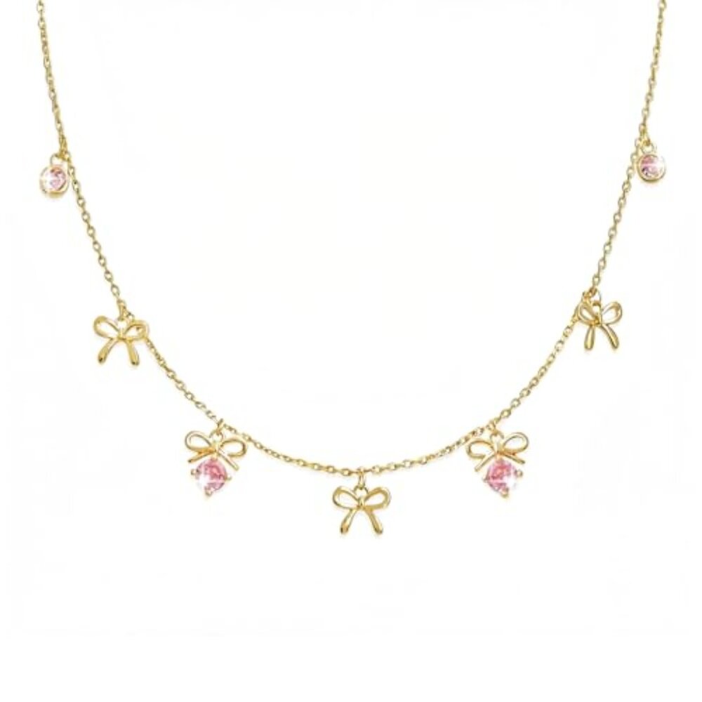Gold Bow Charm‎ Pendant Choker Necklace for Women